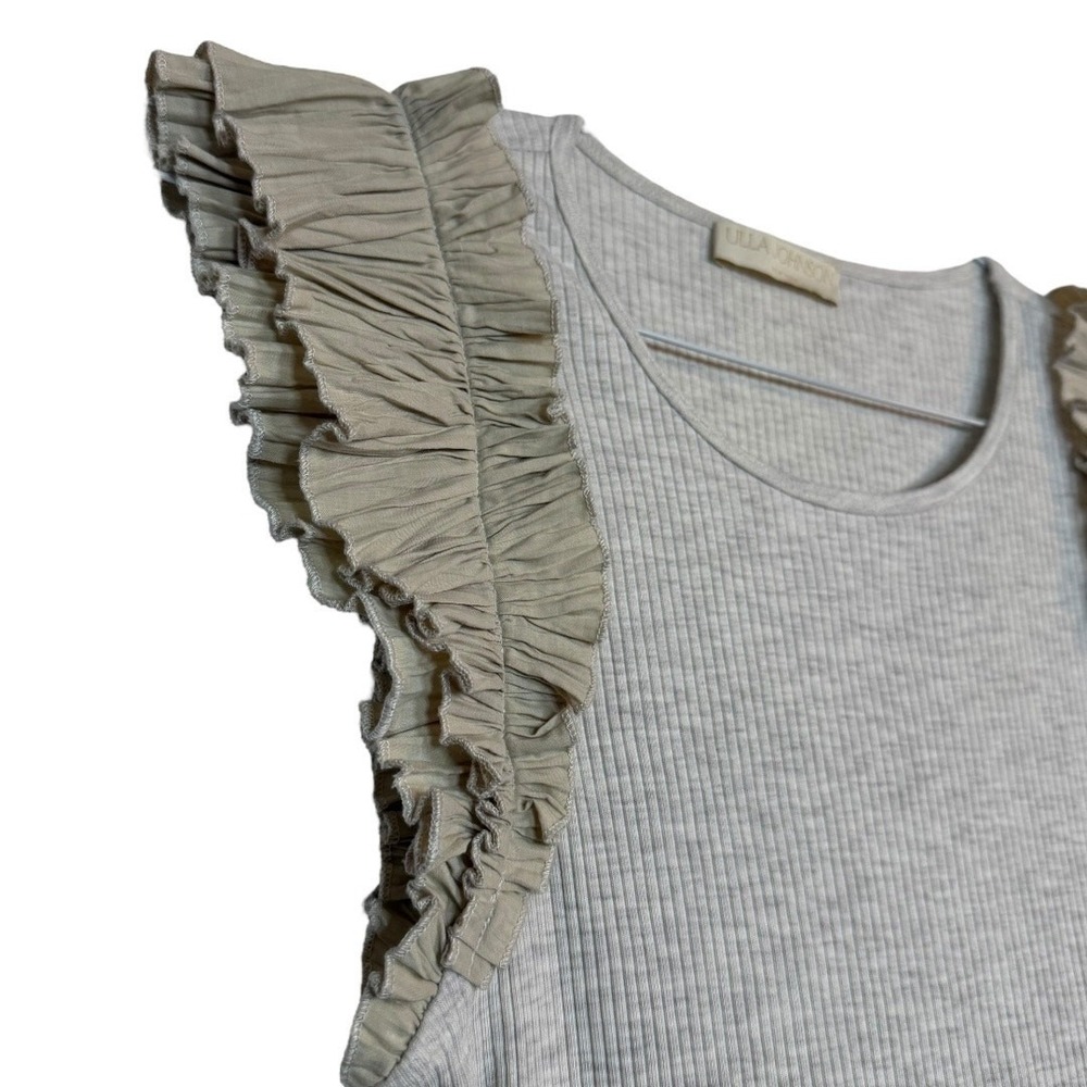 Ulla Johnson Lilo Top in Cobblestone tan with ruffle shoulders Medium - Picture 6 of 11